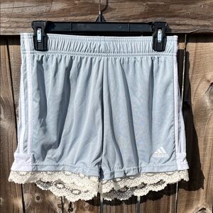 Adidas Women's Blue Gray Lace Hem Athletic Shorts